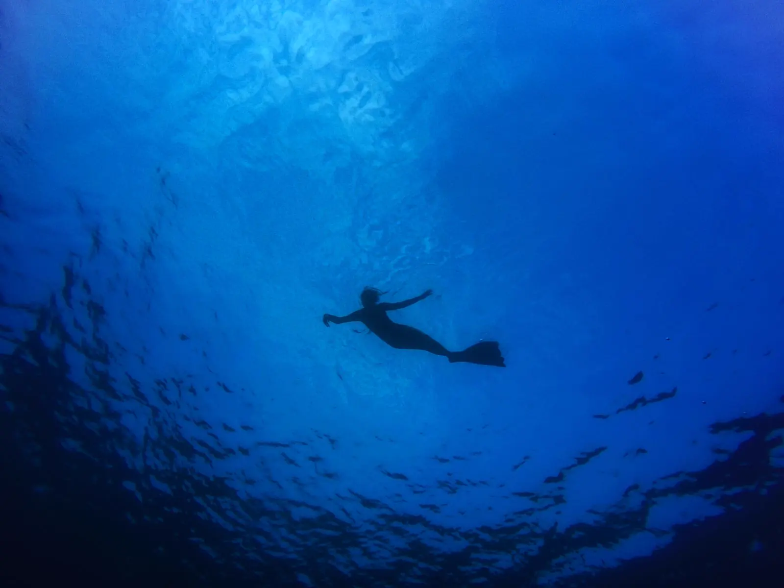 Diver in deep blue water
